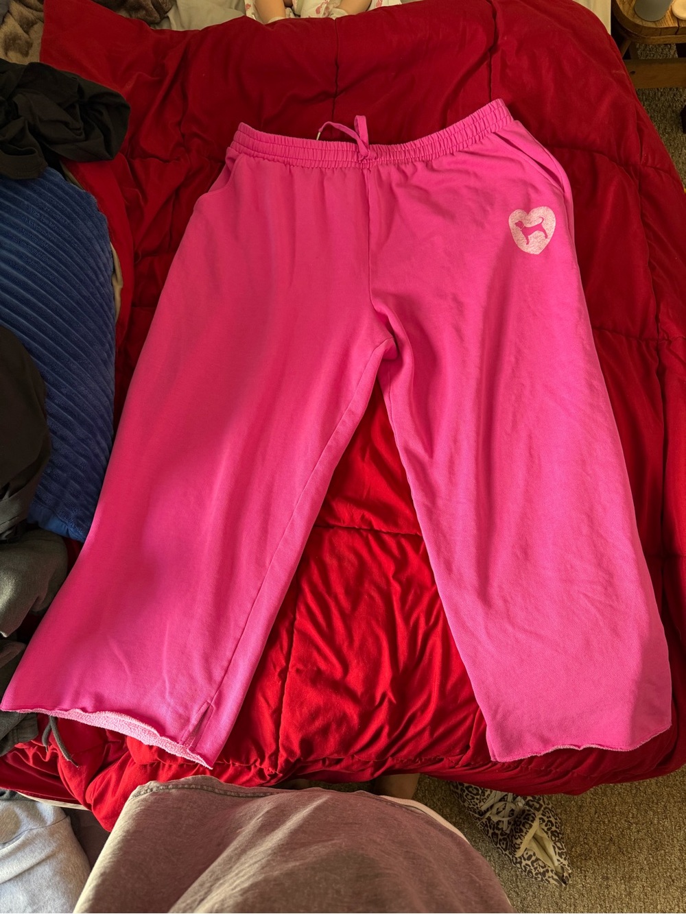 PINK Victoria's Secret Bright Pink Track Pants with Heart Logo